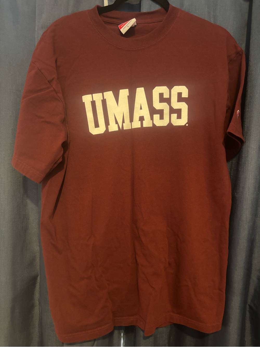 Champion Maroon UMASS Short Sleeve Tee with White Logo